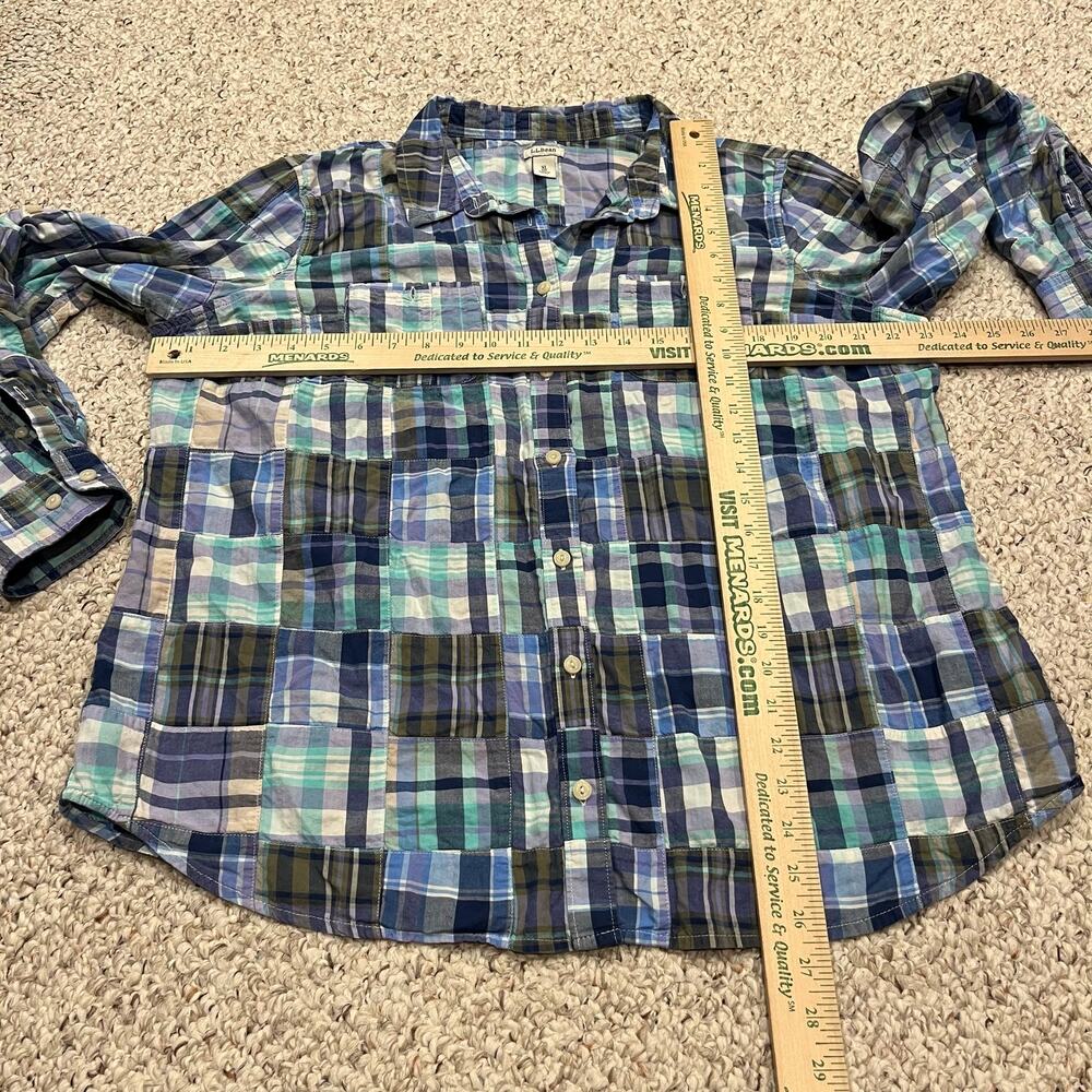 LL Bean Madras Patchwork Convertible Button Down Shirt XL Preppy Plaid Classic - Picture 4 of 6